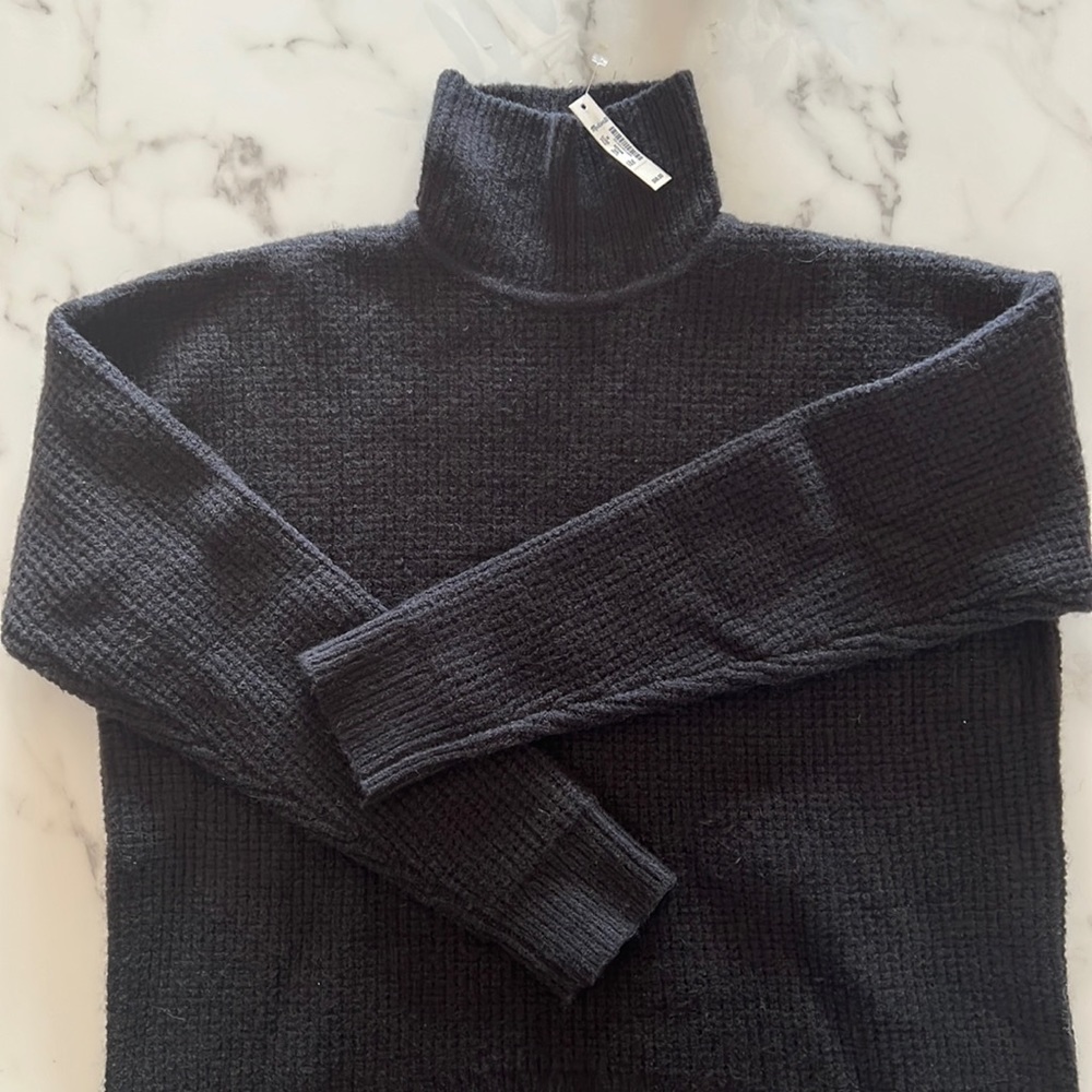 Madewell Sweater Turtleneck Black Waffle Weave BNWT